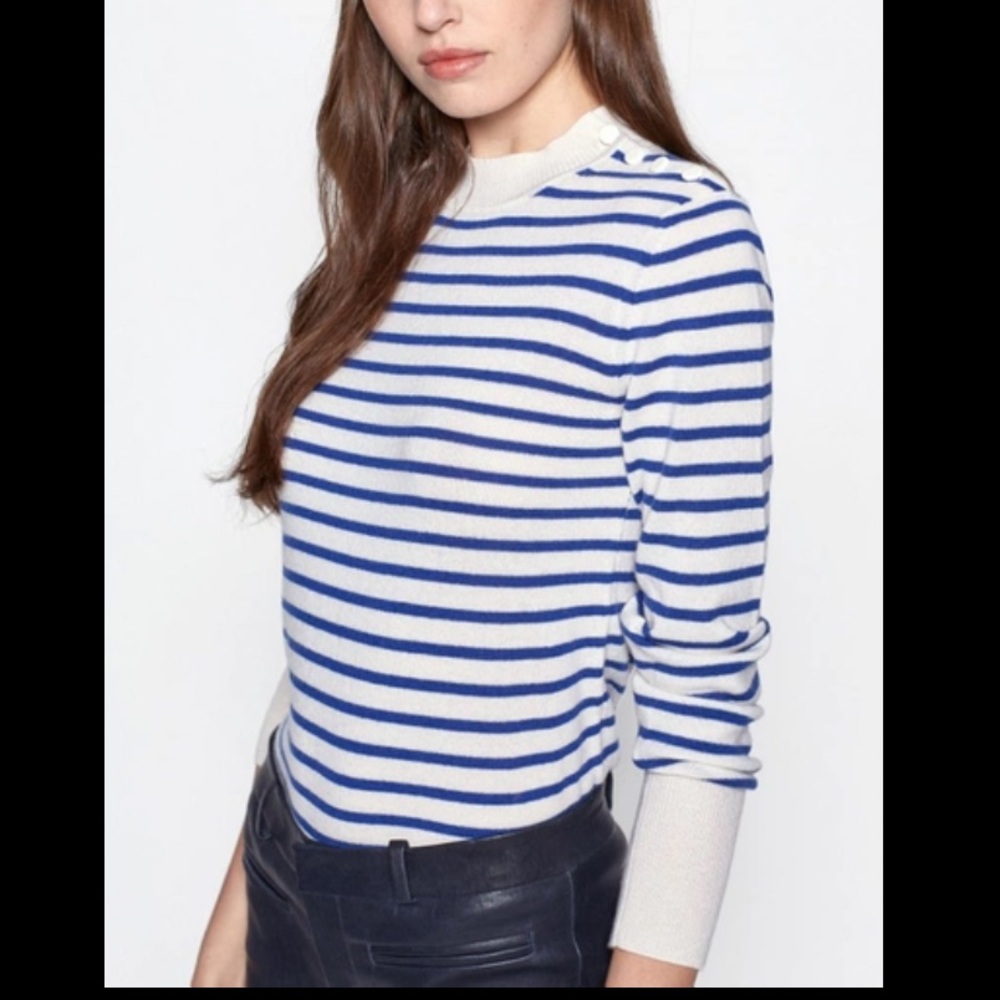 Equipment Clodee Striped Button Shoulder Cashmere Sweater